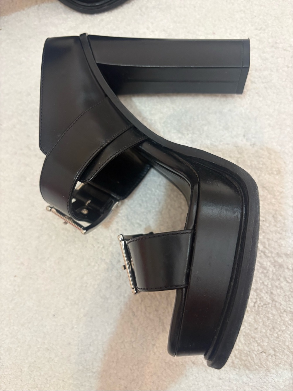Alexander McQueen Black Leather Platform Buckle Heels - Picture 11 of 14